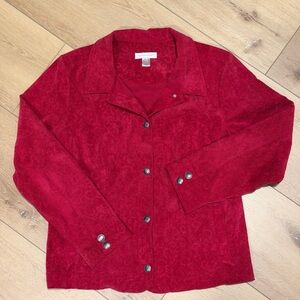 Vintage Christopher & Banks Red Corduroy Jacket Swirl Print Button Front Size L